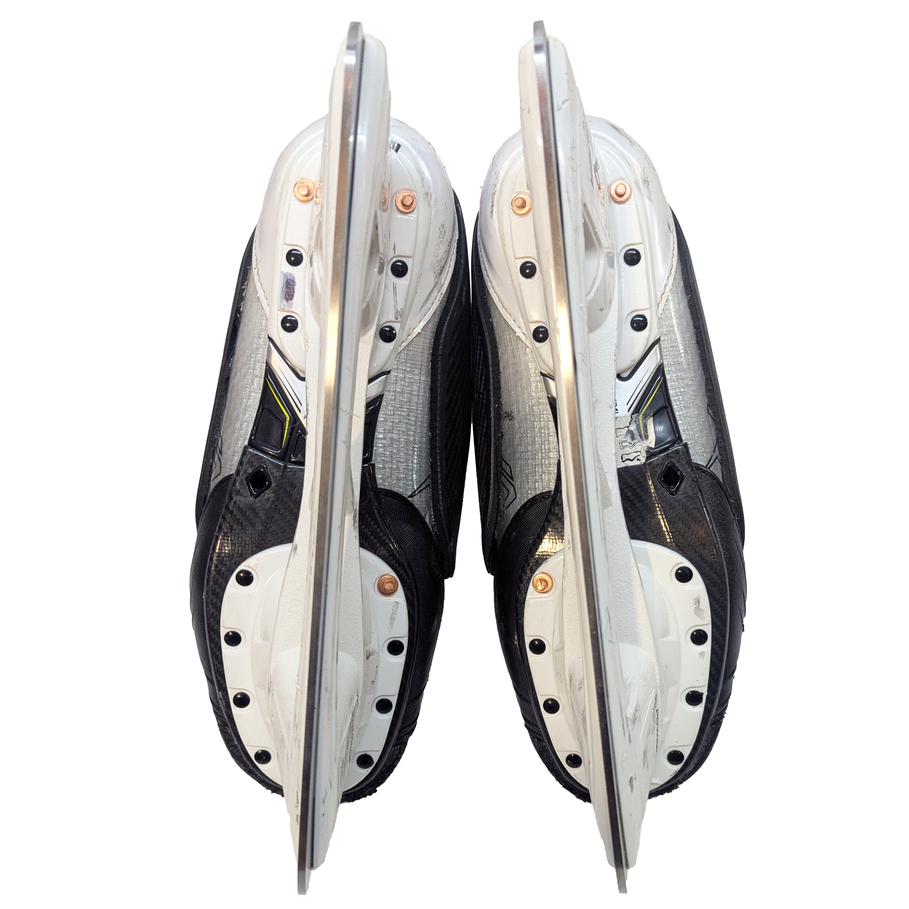 Bauer Vapor Hyperlite 2 – Patins de hockey AHL Pro Stock d'occasion avec bloqueurs de tirs – Taille 9